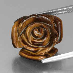 10.44 ct Brown Tiger's Eye Gemstone, Tiger's Eye Gem in Carved Rose with Half Drilled Hole Shape for Sale.