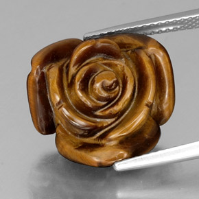 11.14 ct Brown Tiger's Eye Gemstone, Tiger's Eye Gem in Carved Rose with Half Drilled Hole Shape for Sale.
