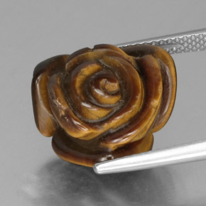 10.77 ct Brown Tiger's Eye Gemstone, Tiger's Eye Gem in Carved Rose with Half Drilled Hole Shape for Sale.