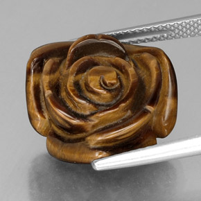 12.84 ct Brown Tiger's Eye Gemstone, Tiger's Eye Gem in Carved Rose with Half Drilled Hole Shape for Sale.