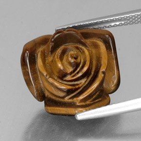 9.49 ct Brown Tiger's Eye Gemstone, Tiger's Eye Gem in Carved Rose with Half Drilled Hole Shape for Sale.