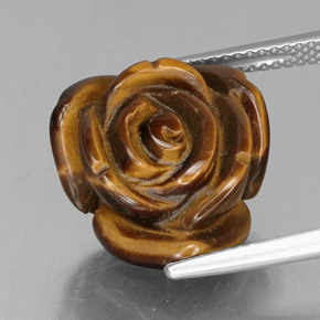 11.53 ct Brown Tiger's Eye Gemstone, Tiger's Eye Gem in Carved Rose with Half Drilled Hole Shape for Sale.