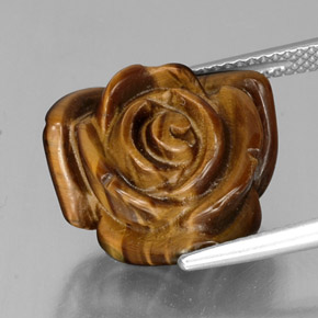 12.82 ct Brown Tiger's Eye Gemstone, Tiger's Eye Gem in Carved Rose with Half Drilled Hole Shape for Sale.
