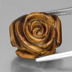 12.52 ct Brown Tiger's Eye Gemstone, Tiger's Eye Gem in Carved Rose with Half Drilled Hole Shape for Sale.