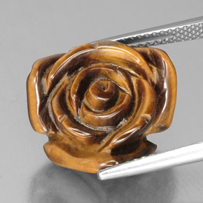 12.07 ct Brown Tiger's Eye Gemstone, Tiger's Eye Gem in Carved Rose with Half Drilled Hole Shape for Sale.