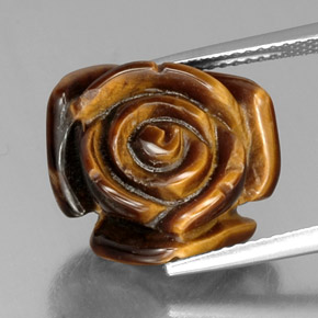 11.74 ct Brown Tiger's Eye Gemstone, Tiger's Eye Gem in Carved Rose with Half Drilled Hole Shape for Sale.