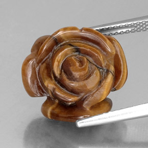 10.22 ct Brown Tiger's Eye Gemstone, Tiger's Eye Gem in Carved Rose with Half Drilled Hole Shape for Sale.