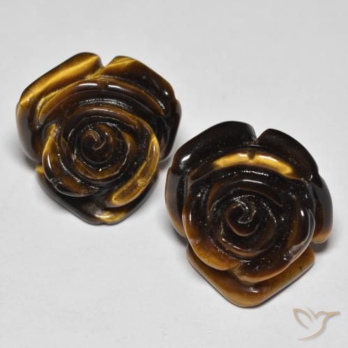 25.60 ctw Brown Tiger's Eye Stones, Natural Tiger's Eye in Carved Rose with Half Drilled Hole Shape for Sale