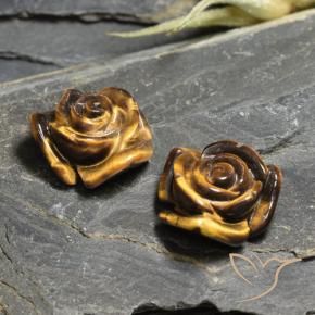 24.29 ctw Brown Tiger's Eye Stones, Natural Tiger's Eye in Carved Rose with Half Drilled Hole Shape for Sale