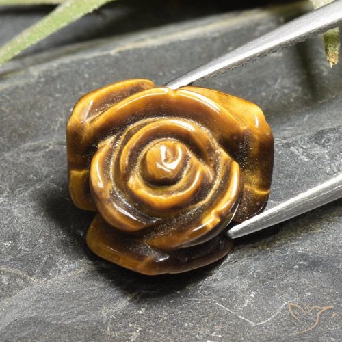 10.93ct Natural Golden Brown Tiger's Eye, Flower Cut, Opaque