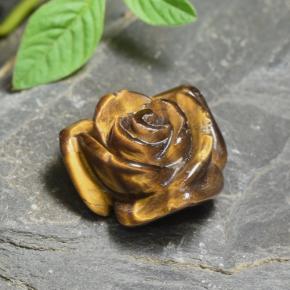 12.56 ct Brown Tiger's Eye Stone, Natural Tiger's Eye in Carved Rose with Half Drilled Hole Shape for Sale