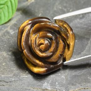 10.74 ct Brown Tiger's Eye Gemstone, Tiger's Eye Gem in Carved Rose with Half Drilled Hole Shape for Sale.