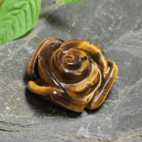 10.74 ct Brown Tiger's Eye Stone, Natural Tiger's Eye in Carved Rose with Half Drilled Hole Shape for Sale