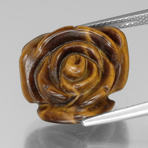 12.46 ct Brown Tiger's Eye Gemstone, Tiger's Eye Gem in Carved Rose with Hole Shape for Sale.