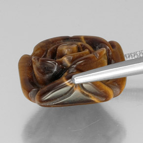 12.46 ct Brown Tiger's Eye Stone, Natural Tiger's Eye in Carved Rose with Hole Shape for Sale