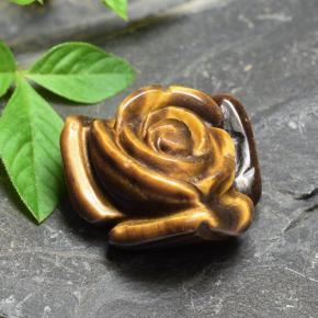 11.92 ct Brown Tiger's Eye Stone, Natural Tiger's Eye in Carved Rose with Half Drilled Hole Shape for Sale
