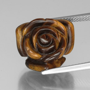 13.31 ct Brown Tiger's Eye Gemstone, Tiger's Eye Gem in Carved Rose with Hole Shape for Sale.