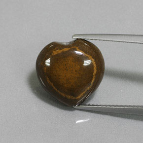 9.02 ct Brown Tiger's Eye Gemstone, Tiger's Eye Gem in Heart Cabochon with Hole Shape for Sale.