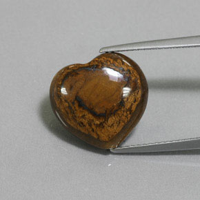8.46 ct Brown Tiger's Eye Gemstone, Tiger's Eye Gem in Heart Cabochon with Hole Shape for Sale.