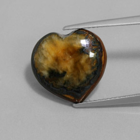 9.68 ct Brown Tiger's Eye Gemstone, Tiger's Eye Gem in Heart Cabochon with Hole Shape for Sale.