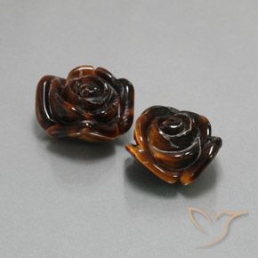 25.54 ctw Brown Tiger's Eye Stones, Natural Tiger's Eye in Carved Rose with Half Drilled Hole Shape for Sale