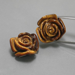 23.47 ct Brown Tiger's Eye Gemstone, Tiger's Eye Gem in Carved Rose with Half Drilled Hole Shape for Sale.