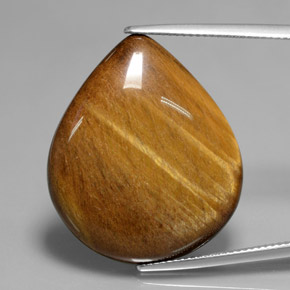 30.37 ct Brown Tiger's Eye Gemstone, Tiger's Eye Gem in Pear Cabochon Shape for Sale.