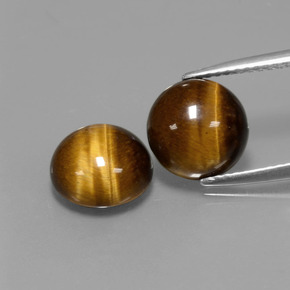 5.60 ct Brown Tiger's Eye Gemstone, Tiger's Eye Gem in Round Cabochon Shape for Sale.