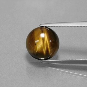 3.72 ct Brown Tiger's Eye Gemstone, Tiger's Eye Gem in Round Cabochon Shape for Sale.