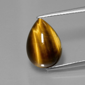 5.05 ct Brown Tiger's Eye Gemstone, Tiger's Eye Gem in Pear Cabochon Shape for Sale.