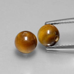 3.21 ct Brown Tiger's Eye Gemstone, Tiger's Eye Gem in Drilled Sphere Shape for Sale.