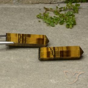 Tiger's Eye Gemstones in 32.4 x 9.1 mm Size for Sale, Tiger's Eye Stones in Yellowish Brown Color