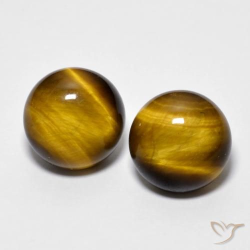 2 piezas de Ojo de Tigre Marrón Circular a juego en tamaño 10mm, peso 7,78 ct en total / promedio. 3,89 ct cada uno, Marrón dorado en claridad Opaco, piedra preciosa natural No tratado, dureza de Mohs 6.5 - 7 Adecuado para joyas de uso diario, Photo A