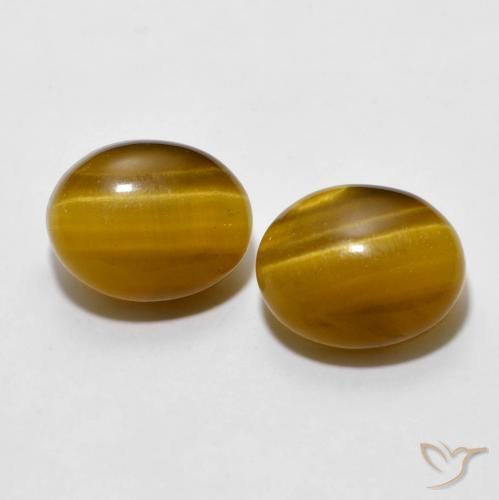 6.08 ctw Brown Tiger's Eye Gemstones, Tiger's Eye Gems in Oval Cabochon Shape for Sale.