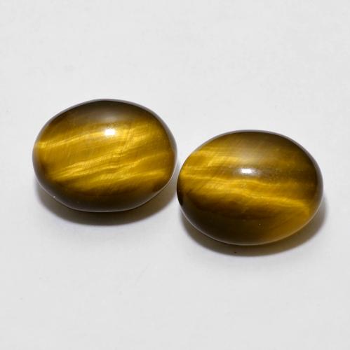 2 Oeil de Tigres Ovale assorties de 10,2 x 8,1mm, poids total de 6,03 ct / moyenne de 3,02 ct chacune, Brun doré à pureté Opaque , pierre gemme naturelle Non traité, dureté Mohs de 6.5 à 7 convient aux bijoux de tous les jours, pierre de sagesse, Photo A