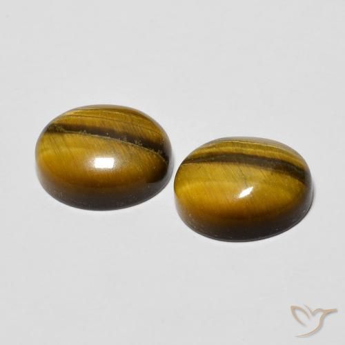 Tiger's Eye Gemstones in 10 x 8 mm (calibrated) Size for Sale, Tiger's Eye Stones in Yellowish Brown Color