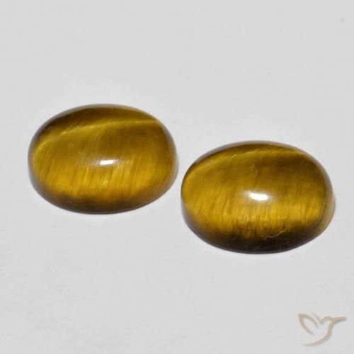 Tiger's Eye Gemstones in 10 x 8 mm (calibrated) Size for Sale, Tiger's Eye Stones in Yellowish Brown Color