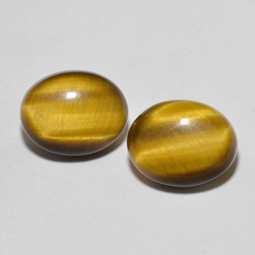 2 Oeil de Tigres Ovale assorties de 10,2 x 8,2mm, poids total de 5,74 ct / moyenne de 2,87 ct chacune, Brun doré à pureté Opaque , pierre gemme naturelle Non traité, dureté Mohs de 6.5 à 7 convient aux bijoux de tous les jours, pierre de sagesse, Photo A