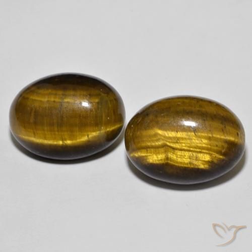 Paire Oeil de Tigre Ovale 16,1 x 12mm assorties - Poids total 19,8 ct / moyenne 9,9 ct chacune, couleur Marron chaud et pureté Opaque , pierre gemme naturelle Non traité, dureté de Mohs 6.5 à 7 convient aux bijoux de tous les jours, pierre de sagesse, Photo A