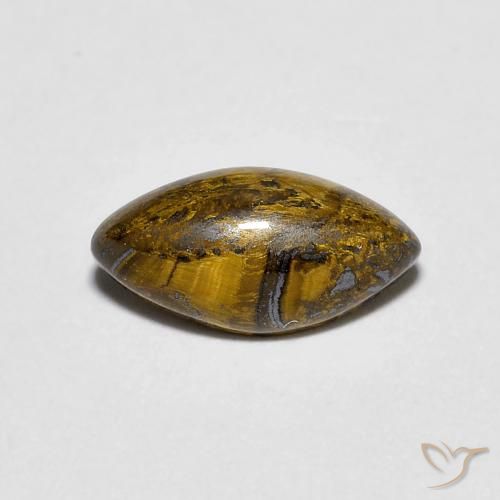 1.37 ct Brown Tiger's Eye Gemstone, Tiger's Eye Gem in Marquise Cabochon Shape for Sale.