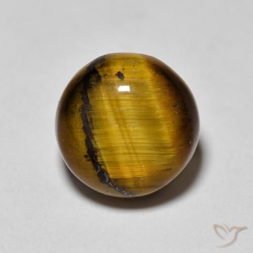 Ojo de Tigre Marrón Circular de 8mm de Tailandia, peso de 1.97 ct, piedra preciosa natural No tratado en Opaco Clarity, Ojo de Tigre Cabujón Redondo de 1 pieza - Color: Marrón dorado, dureza Mohs de 6.5 - 7 Adecuado para joyas de uso diario, Photo A