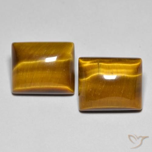 Par de Ojo de Tigre Corte Baguette a juego de 12,1 x 10mm - Peso 12,46 ct en total / promedio. 6,23 ct cada uno, piedra preciosa natural No tratado, color Marrón dorado con claridad Opaco, dureza Mohs 6.5 - 7 Adecuado para joyas de uso diario, Photo A