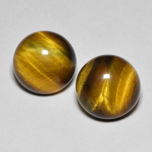 Paire Oeil de Tigre Tour 10mm assorties - Poids total 7,99 ct / moyenne 4 ct chacune, couleur Marron chaud et pureté Opaque , pierre gemme naturelle Non traité, dureté de Mohs 6.5 à 7 convient aux bijoux de tous les jours, pierre de sagesse, Photo A