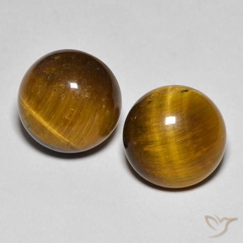 Par de Ojo de Tigre Circular a juego de 10,2mm - Peso 8,41 ct en total / promedio. 4,21 ct cada uno, piedra preciosa natural No tratado, color Marrón medio con claridad Opaco, dureza Mohs 6.5 - 7 Adecuado para joyas de uso diario, Photo A