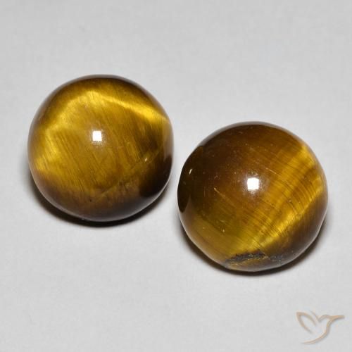 2pc Matching Round Tiger's Eyes in Size 10.1mm, Weight 8.43ct total / avg. 4.22ct each, Golden Brown in Opaque Clarity, Natural untreated gemstone, Mohs Hardness 6.5 - 7 suitable for daily wear jewelry, Photo A