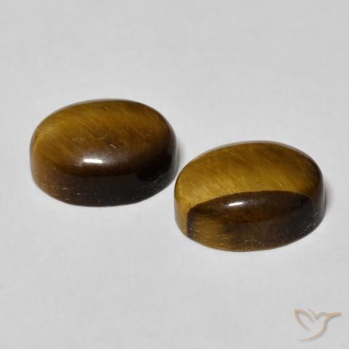 Tiger's Eye Gemstones in 10 x 8 mm (calibrated) Size for Sale, Tiger's Eye Stones in Yellowish Brown Color