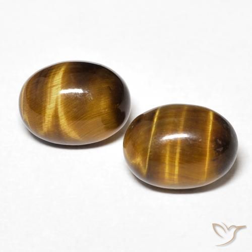 2.70 ctw Brown Tiger's Eye Gemstones, Tiger's Eye Gems in Oval Cabochon Shape for Sale.