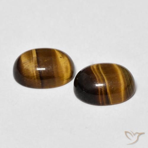 Tiger's Eye Gemstones in 8 x 6 mm (calibrated) Size for Sale, Tiger's Eye Stones in Yellowish Brown Color