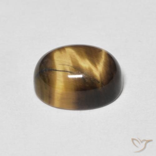 Tiger's Eye Gemstone in 9 x 7 mm (calibrated) Size for Sale, Tiger's Eye Stone in Yellowish Brown Color