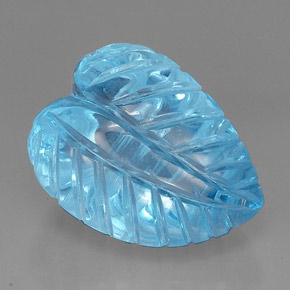39.36 ct Blue Topaz Gemstone, Topaz Gem in Carved Leaf Shape for Sale.